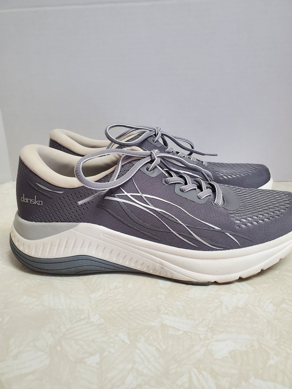 Dansko Gray and White Mesh Walking Sneakers